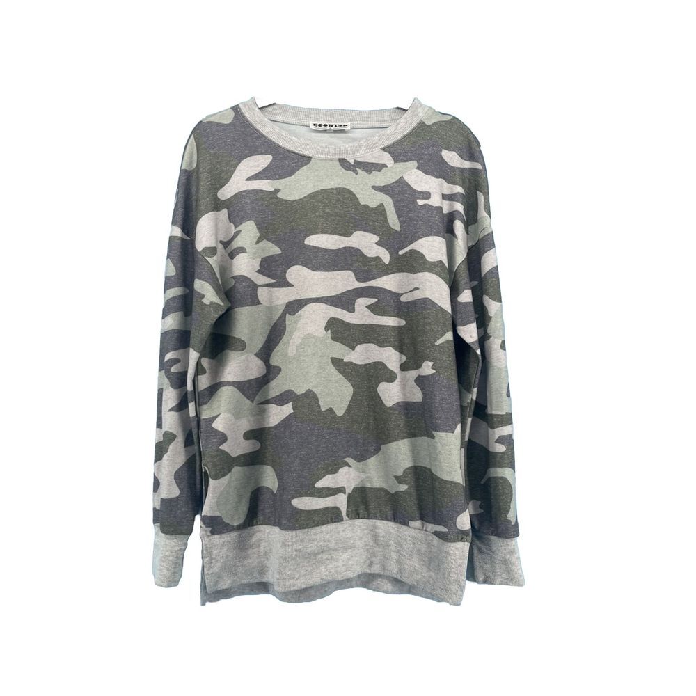 Camo Sweatshirt Women's Small Soft Lightweight Gorpcore Green Grey Athleisure